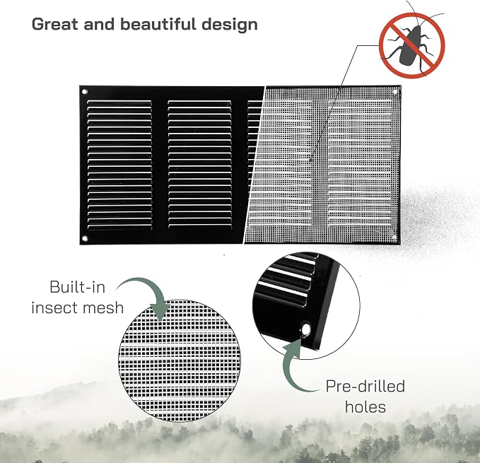 16" x 8" Inch (Overall Dimensions) Pack of 2 - Black - Air Vent Cover Metal Air Return Grill with Built-in Pest, alternate