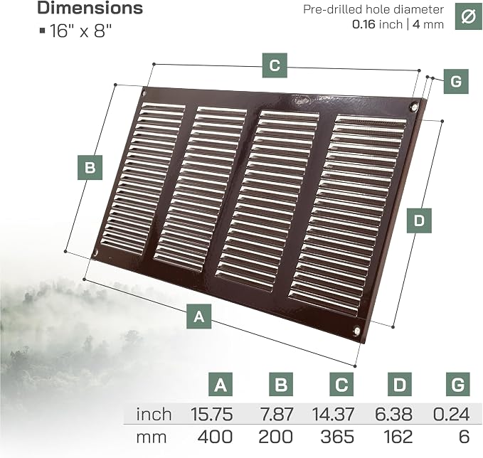 16" x 8" Inch (Overall Dimensions) Pack of 2 - Brown - Air Vent Cover Metal Air Return Grill with Built-in Pest, alternate