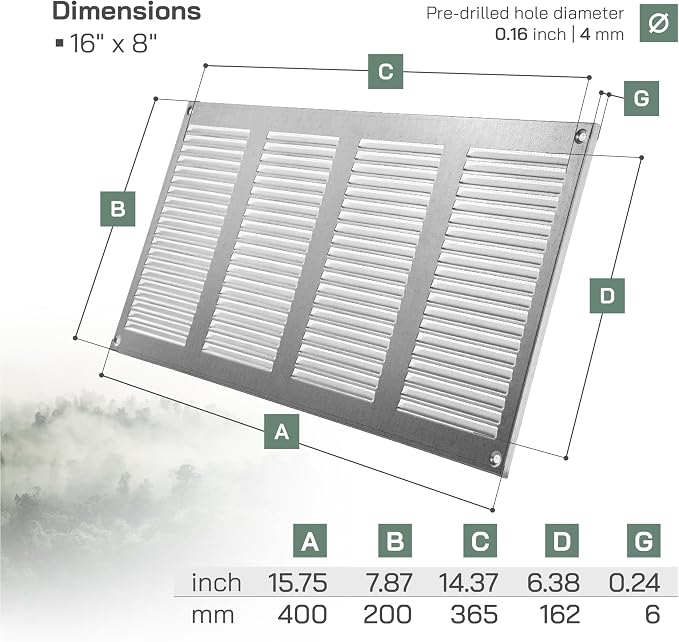 16" x 8" Inch (Overall Dimensions) Pack of 2 - Galvanized - Air Vent Cover Metal Air Return Grill with Built-in, alternate