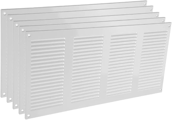 16" x 8" Inch (Overall Dimensions) Pack of 5 - White - Air Vent Cover Metal Air Return Grill with Built-in Pest Guard Screen