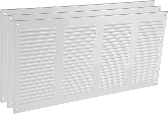 16" x 8" Inch White Metal Air Vent Cover - 3 Pack - Louvered Wall Grille with Built-in Mesh Screen - Durable HVAC Duct Cover
