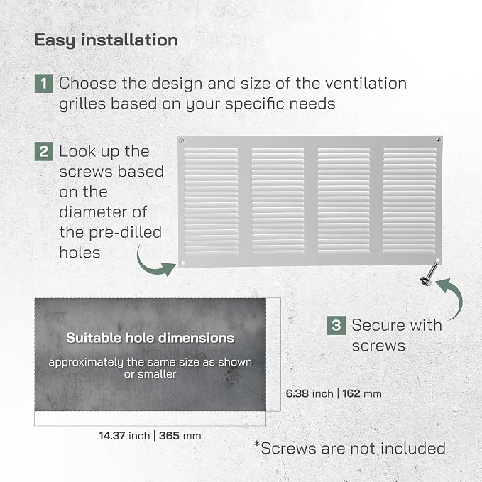 16" x 8" Inch White Metal Air Vent Cover - 3 Pack - Louvered Wall Grille with Built-in Mesh Screen - Durable HVAC Duct Cover