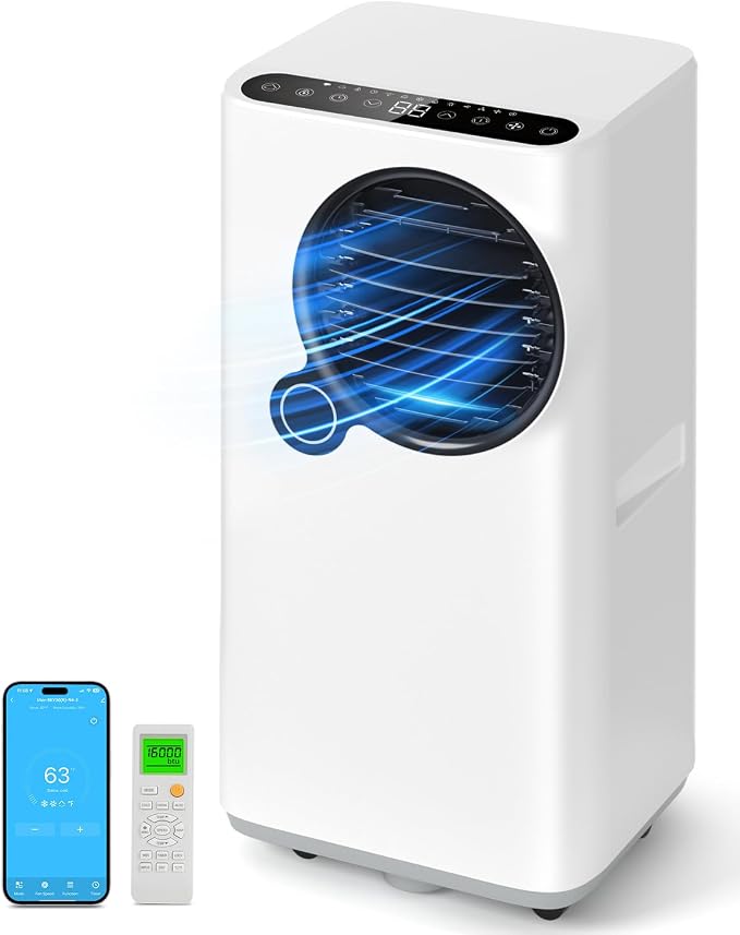 16000 BTU Portable Air Conditioner for Large Rooms up to 750 Sq. Ft., 6-in-1 Smart AC with WiFi App Control, Child Lock