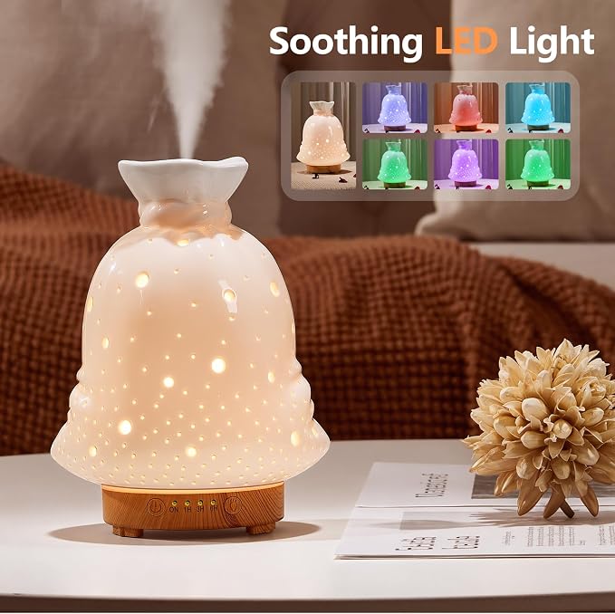 160ML Ceramic Diffuser for Essential Oils Lucky Bag Aromatherapy Diffuser Ultrasonic Cool Mist Humidifier with Intermittent