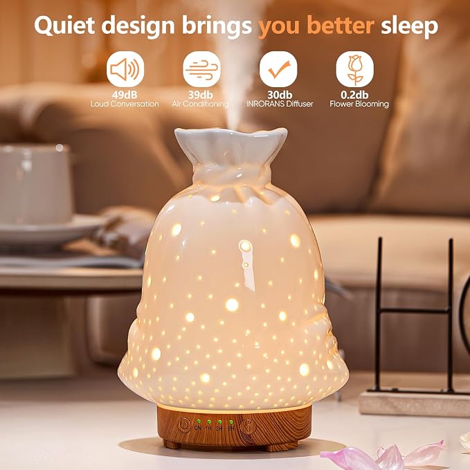 160ML Ceramic Diffuser for Essential Oils Lucky Bag Aromatherapy Diffuser Ultrasonic Cool Mist Humidifier with Intermittent