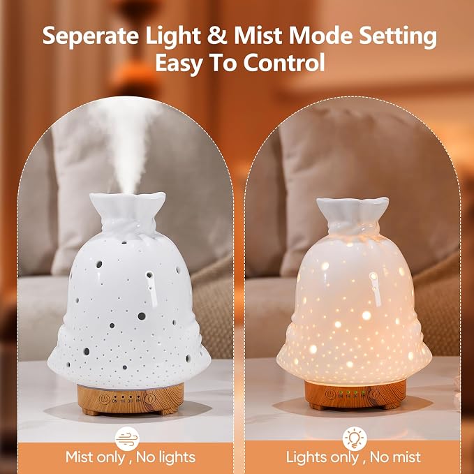 160ML Ceramic Diffuser for Essential Oils Lucky Bag Aromatherapy Diffuser Ultrasonic Cool Mist Humidifier with Intermittent