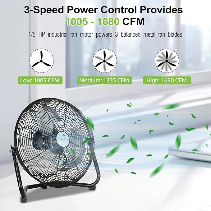 1680 CFM 12" High Velocity Floor Fan, 3-Speed Powerful Airflow Fan with 180-Degree Tilt, Heavy Duty Metal Fan for Home