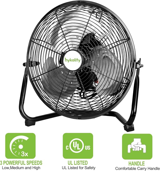 1680 CFM 12" High Velocity Floor Fan, 3-Speed Powerful Airflow Fan with 180-Degree Tilt, Heavy Duty Metal Fan for Home