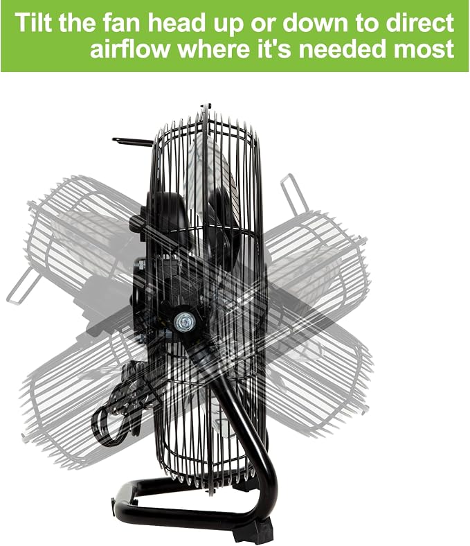 1680 CFM 12" High Velocity Floor Fan, 3-Speed Powerful Airflow Fan with 180-Degree Tilt, Heavy Duty Metal Fan for Home