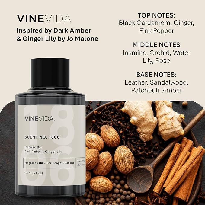 [16oz] Dark Amber & Ginger Lily Fragrance Oil for Candle Making - Natural Candle Oil Scents - Soap Making Essential Oil