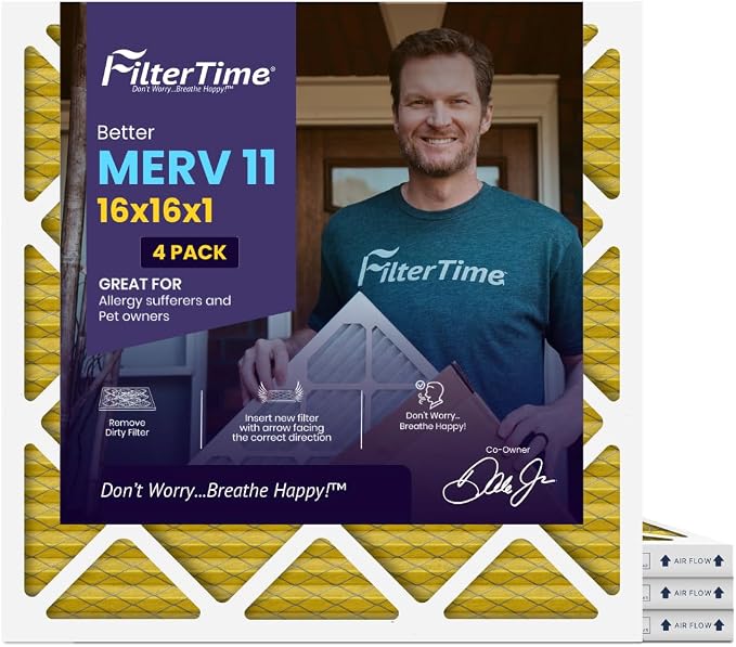 16x16x1, AC Furnace Air Filter, MERV 11, 4-Pack (exact dimensions 15.5 x 15.5 x 0.75), AC Filter, Furnace Filter, Home Air