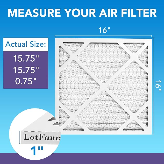 16x16x1 Air Filter MERV 11 6-Pack, Electrostatic Pleated AC Furnace Air Filter, Captures Dust, Smog & Pet Dander, Actual