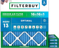 16x16x1 Air Filter MERV 13 Optimal Smoke & Allergy Defense (4-Pack), Electrostatic Pleated HVAC AC Furnace