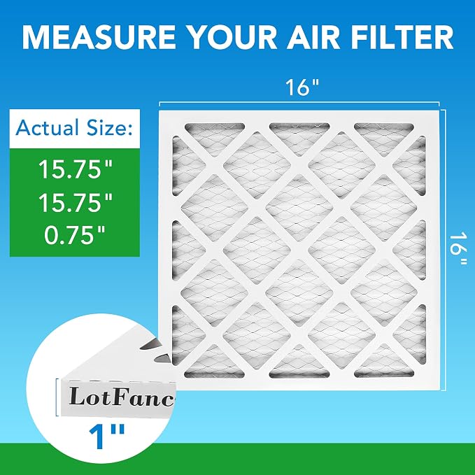 16x16x1 Air Filter MERV 8 6-Pack, Electrostatic Pleated Furnace & AC Filter, Captures Dust, Pet Hair, Pollen, alternate view