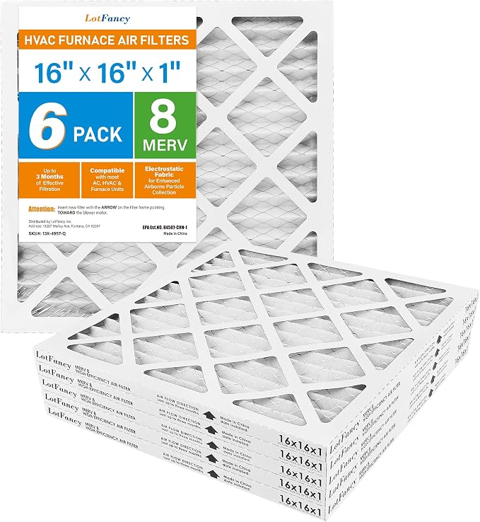 16x16x1 Air Filter MERV 8 6-Pack, Electrostatic Pleated Furnace & AC Filter, Captures Dust, Pet Hair, Pollen, alternate view