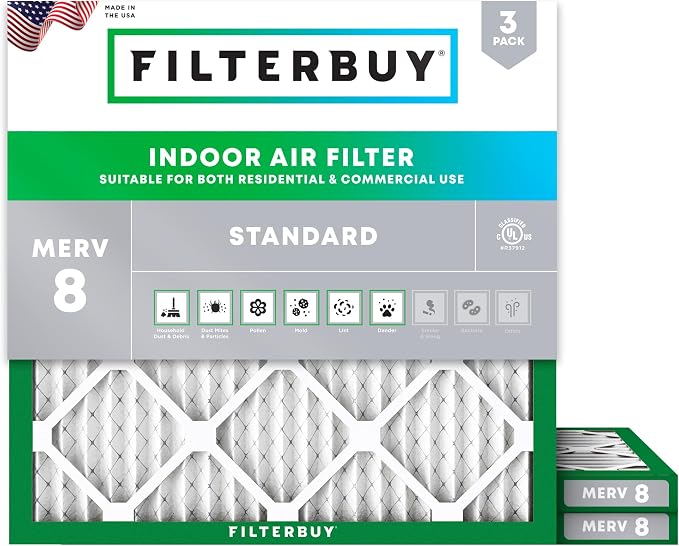 16x16x1 Air Filter MERV 8 Essential Dust & Allergy Defense (3-Pack), Electrostatic Pleated HVAC AC Furnace