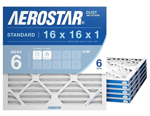 16x16x1 MERV 6 Pleated Air Filter, AC Furnace Air Filter, 6 Pack (Actual Size: 15 3/4"x15 3/4"x3/4"), product image