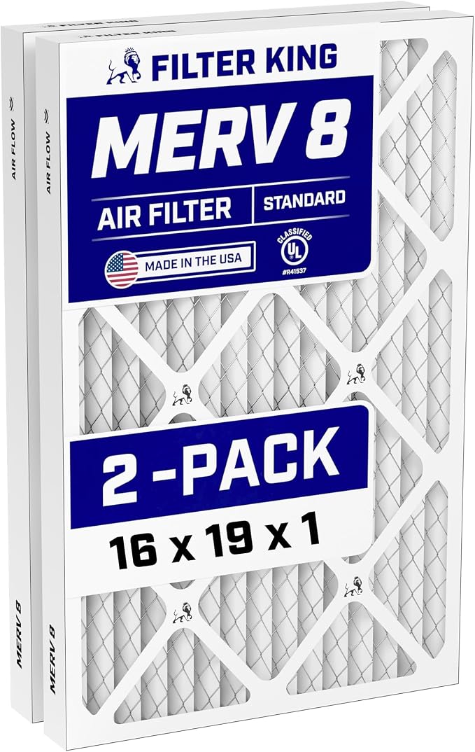 16x19x1 Air Filter (MERV 8) (2-Pack) Dust & Allergy Control AC Furnace Filters, MADE IN USA, HVAC, Pleated