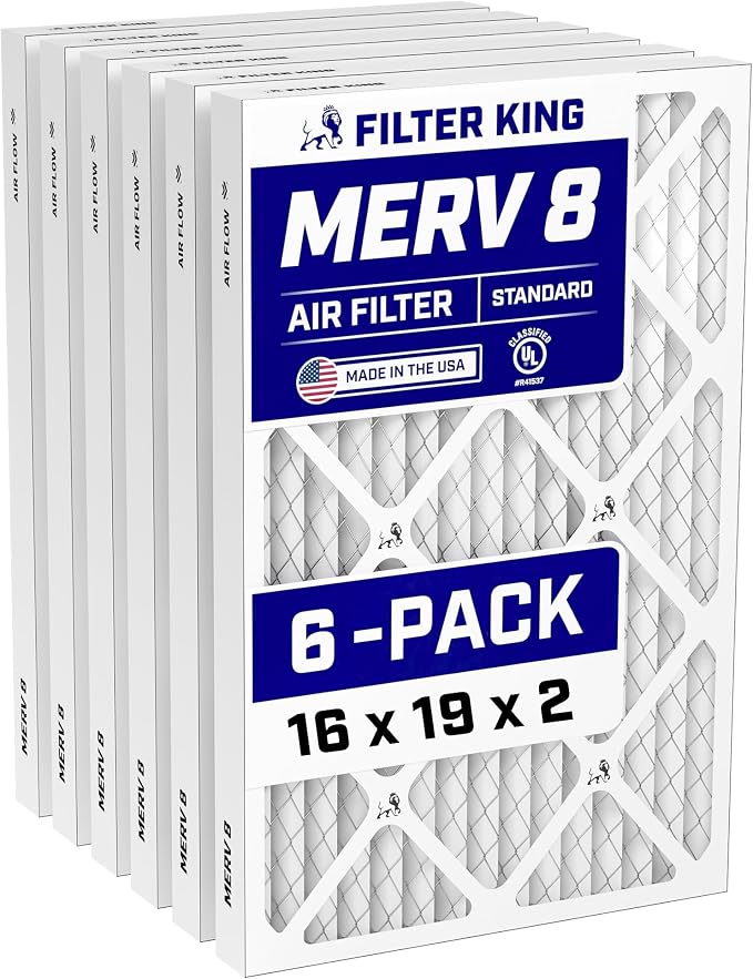16x19x2 Air Filter (MERV 8) (6-Pack) Dust & Allergy Control AC Furnace Filters, MADE IN USA, HVAC, Pleated, Electrostatic
