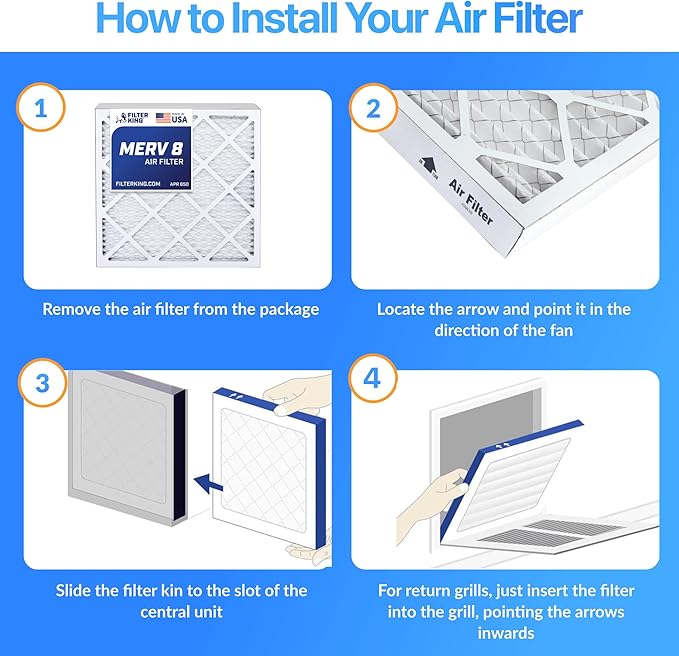 16x19x2 Air Filter (MERV 8) (6-Pack) Dust & Allergy Control AC Furnace Filters, MADE IN USA, HVAC, Pleated, Electrostatic