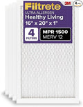 16x20x1 AC Furnace Air Filter, MERV 12, MPR 1500, CERTIFIED asthma & allergy friendly, product image