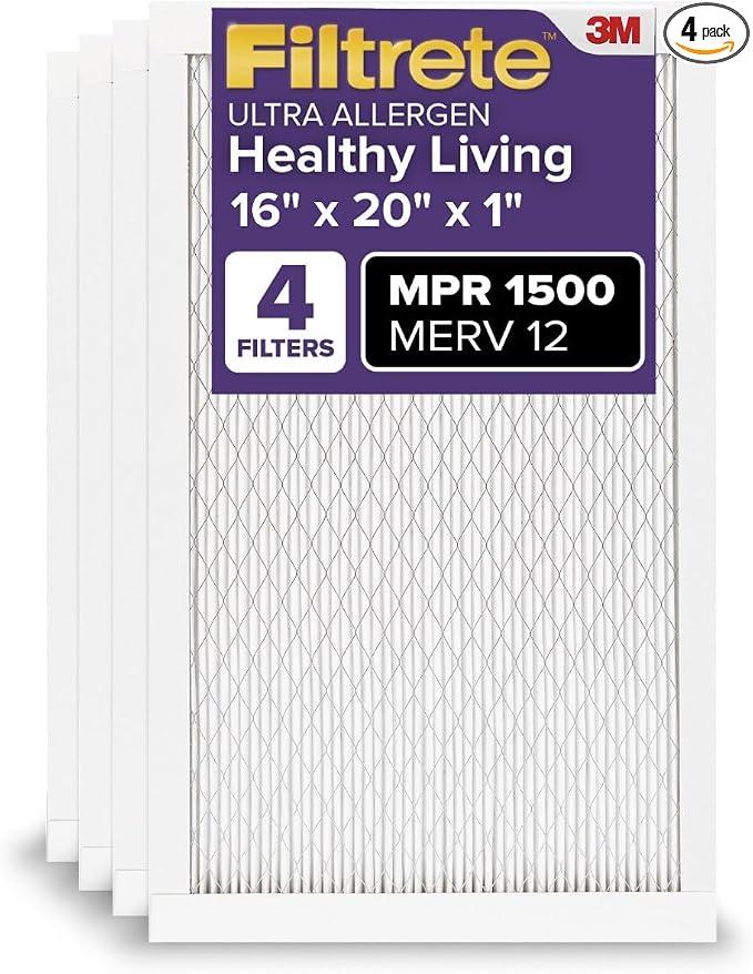 16x20x1 AC Furnace Air Filter, MERV 12, MPR 1500, CERTIFIED asthma & allergy friendly, product image