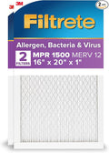 16x20x1 AC Furnace Air Filter, MERV 12, MPR 1500, CERTIFIED asthma & allergy friendly, 3 Month Pleated 1-Inch Electrostatic