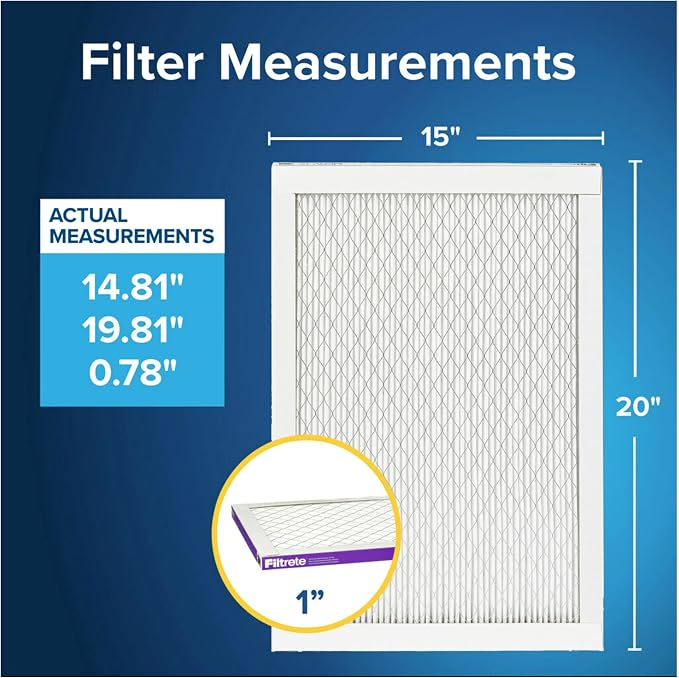 16x20x1 AC Furnace Air Filter, MERV 12, MPR 1500, CERTIFIED asthma & allergy friendly, 3 Month Pleated 1-Inch Electrostatic