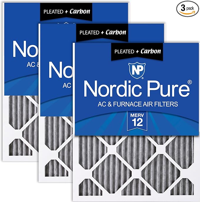 16x20x1 (Actual Size: 15 1/2 x 19 1/2 x 3/4) Furnace Air Filters MERV 12 Pleated Plus Carbon 3 Pack, product image