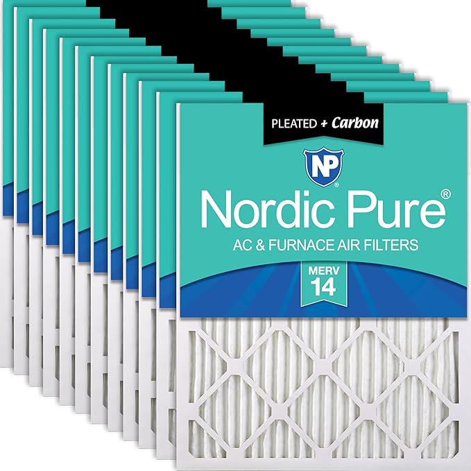 16x20x1 (Actual Size: 15 1/2 x 19 1/2 x 3/4) Pleated Air Filters MERV 14 Plus Carbon 12 Pack