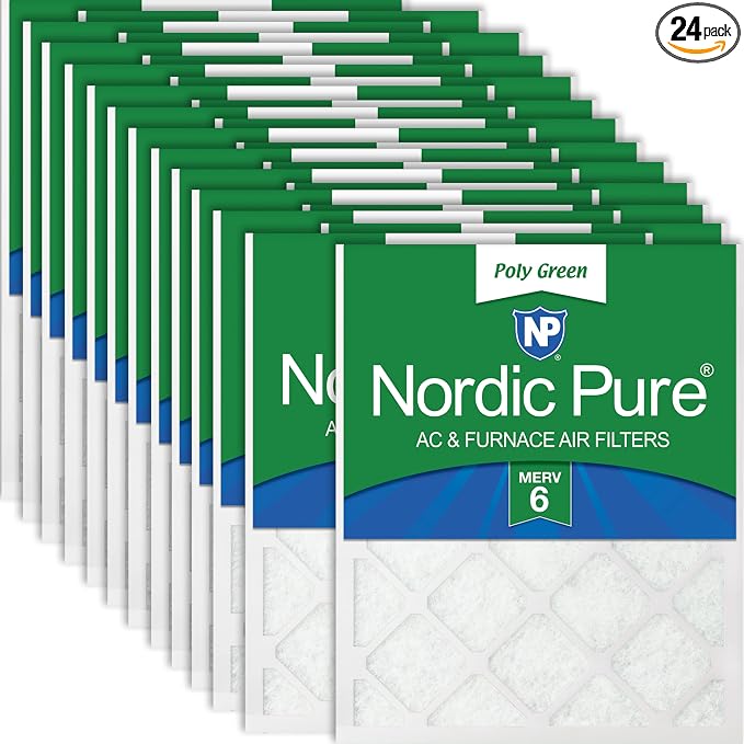 16x20x1 (Actual Size: 15 1/2 x 19 1/2 x 3/4) Poly Green MERV 6 AC Furnace Air Filters – Reduces Dust, Pollen