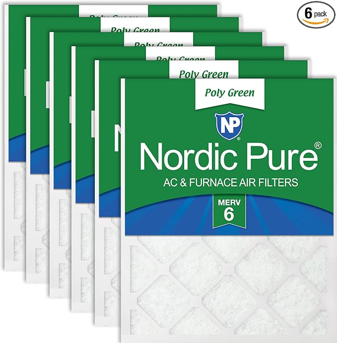 16x20x1 (Actual Size: 15 1/2 x 19 1/2 x 3/4) Poly Green MERV 6 AC Furnace Air Filters – Reduces Dust, Pollen