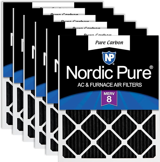 16x20x1 (Actual Size: 15 1/2 x 19 1/2 x 3/4) Pure Carbon Pleated Odor Reduction Furnace Air Filters 6 Pack, product image