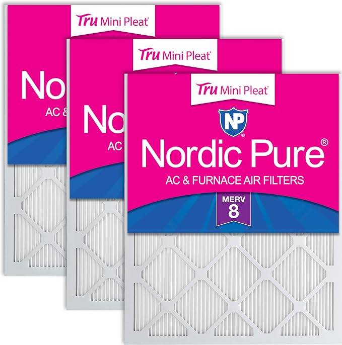16x20x1 (Actual Size: 15 1/2 x 19 1/2 x 3/4) Tru Mini Pleat MERV 8 AC Furnace Air Filters - 2.5X More Media for