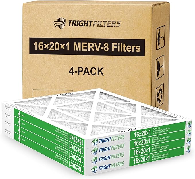 16x20x1 Air Filter 4 Pack, Durable MERV 8 Pleated Home HVAC AC Furnace Filters, product image