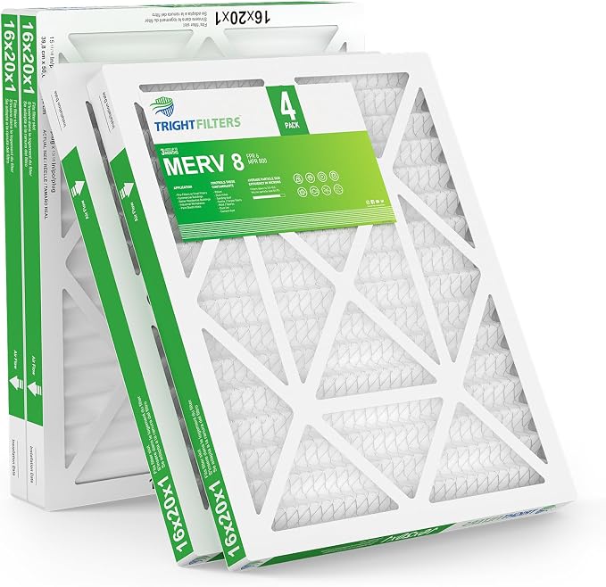 16x20x1 Air Filter 4 Pack, Durable MERV 8 Pleated Home HVAC AC Furnace Filters, alternate product view 8
