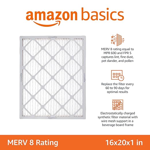 16x20x1 Air Filter 6-Pack, MERV 8 AC Furnace Filters, Allergy Control, Removes Dust, Lint and Pollen, alternate product view