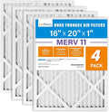 16x20x1 Air Filter MERV 11 4-Pack, Electrostatic Pleated AC Furnace Air Filter, Captures Dust, Smog & Pet