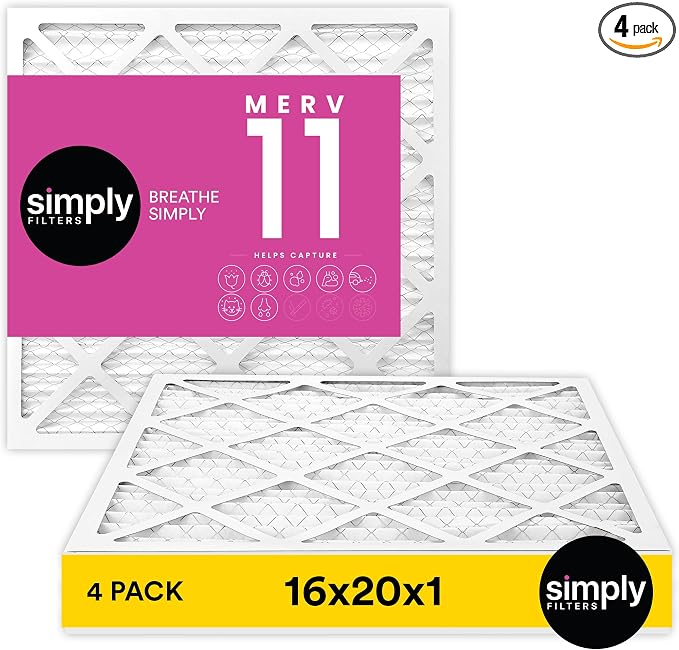 16x20x1 Air Filter, MERV 11, 4 Pack, For Home AC Furnace & HVAC (Actual Size: 15.75"x19.75"x0.75") DUST, Pet, &