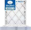 16x20x1 Air Filter MERV 8 (4-Pack) Air Bear pleated HVAC air filter replacement low resistance to airflow and great