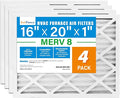 16x20x1 Air Filter MERV 8 4-Pack, Electrostatic Pleated Furnace & AC Filter, Captures Dust, Pet Hair, Pollen, Actual Size