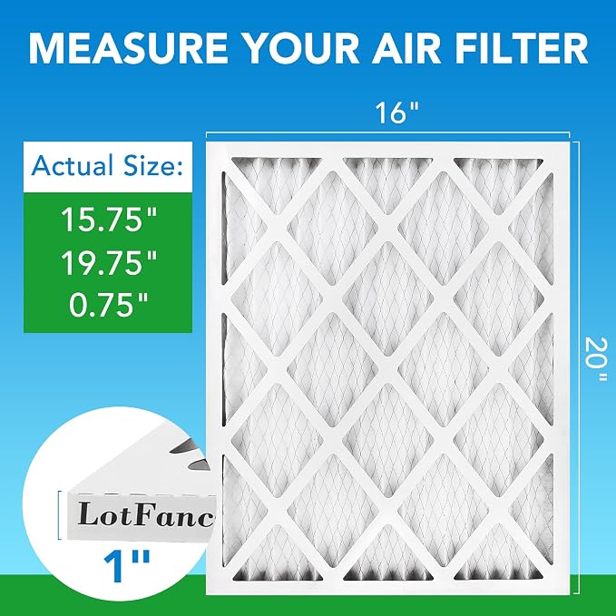 16x20x1 Air Filter MERV 8 4-Pack, Electrostatic Pleated Furnace & AC Filter, Captures Dust, Pet Hair, Pollen, Actual Size