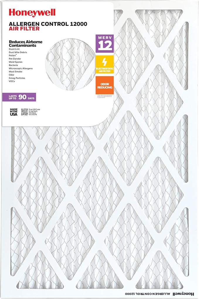16x20x1 MERV 12 Electrostatic Pleated HVAC AC Furnace Air Filter (4-Pack) | Replacement Filter for Home Use | Made in USA