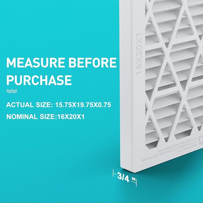 16x20x1 MERV8 Refillable Air Filter Starter Kit, 1 Reusable Foldable Frame & 6 Refills, Perfect for Most AC HVAC Furnace