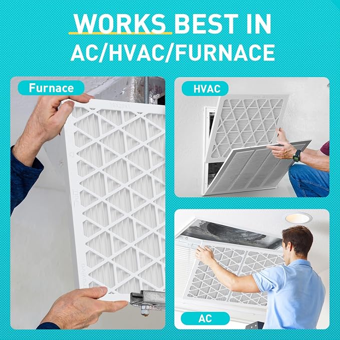 16x20x1 MERV8 Refillable Air Filter Starter Kit, 1 Reusable Foldable Frame & 6 Refills, Perfect for Most AC HVAC Furnace