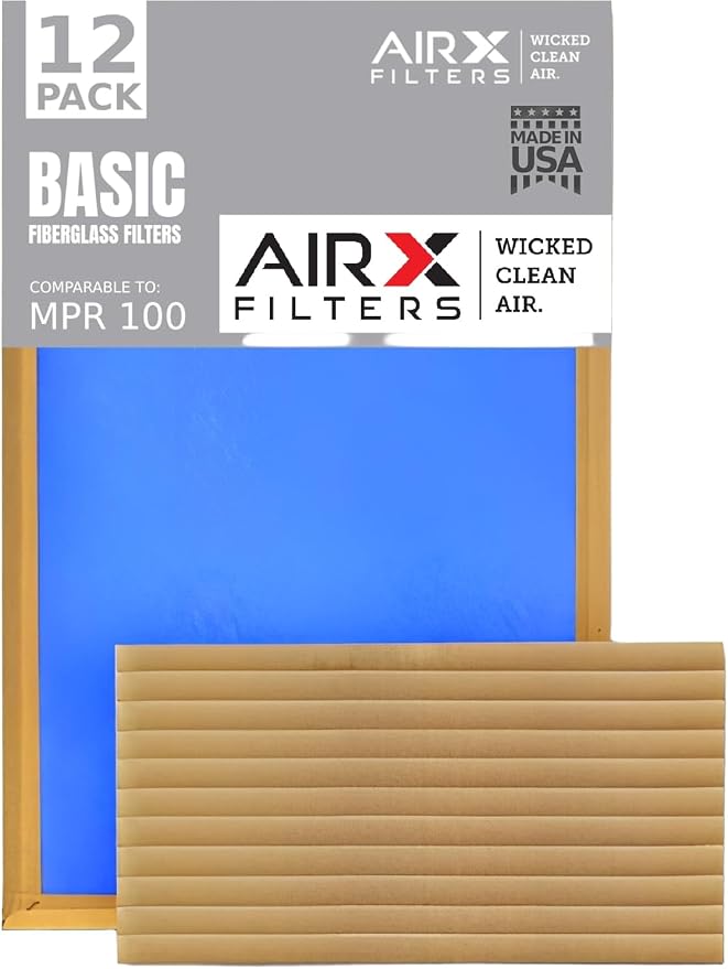 16x20x2 Air Filter Comparable to MPR 100 Basic Economy Furnace Filters, 12 Pack of Non Pleated Fiberglass Filter For Dust