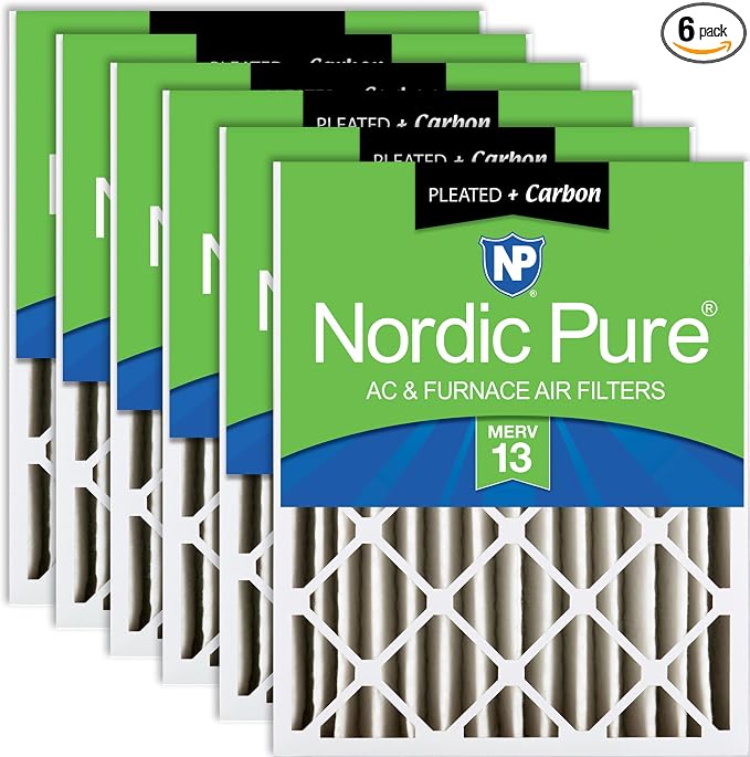 16x20x4 (Actual Size: 15 1/2 x 19 1/2 x 3 5/8) Pleated Air Filters MERV 13 Plus Carbon 6 Pack, product image