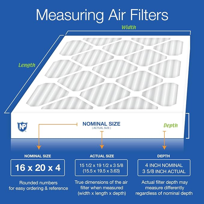 16x20x4 (Actual Size: 15 1/2 x 19 1/2 x 3 5/8) Pleated MERV 12 Air Filters 6 Pack, alternate product view 2