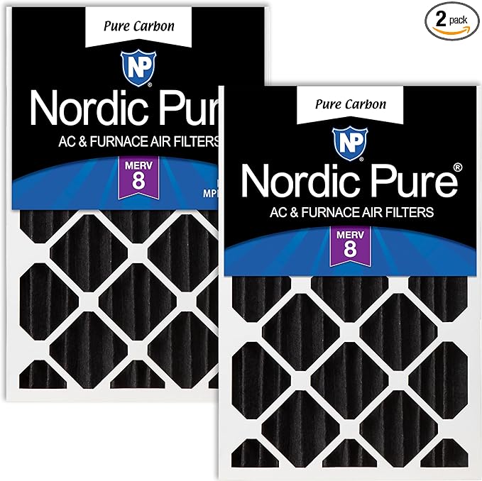 16x20x4 (Actual Size: 15 1/2 x 19 1/2 x 3 5/8) Pure Carbon Pleated Odor Reduction Merv 8 Furnace Filters 2 Pack, product
