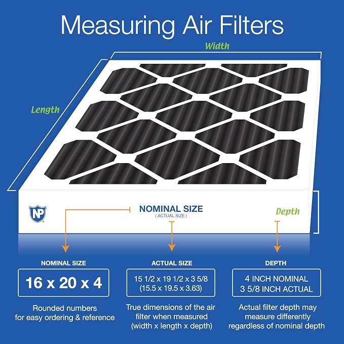 16x20x4 (Actual Size: 15 1/2 x 19 1/2 x 3 5/8) Pure Carbon Pleated Odor Reduction Merv 8 Furnace Filters 2 Pack, alternate